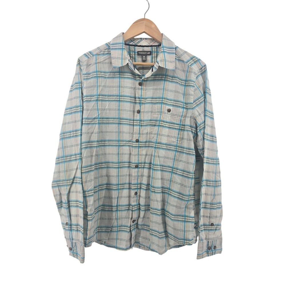 Toad&Co Shirt Mens M Cuba Libre LS Blue Gray Plaid Organic Cotton EUC